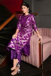 Buy_Pinki Sinha_Purple Banarsi Silk Handwoven Floral Round Neck Kurta With Pant _at_Aza_Fashions