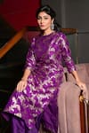 Pinki Sinha_Purple Banarsi Silk Handwoven Floral Round Neck Kurta With Pant _Online_at_Aza_Fashions