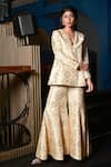 Buy_Pinki Sinha_Beige Banarsi Silk Handwoven Lotus Lapel Collar Blazer With Gharara Pant _at_Aza_Fashions