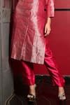 Buy_Pinki Sinha_Pink Banarsi Silk Handwoven Geometric Lapel Collar Long Coat With Pant _Online_at_Aza_Fashions