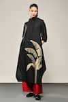 Buy_Taika By Poonam Bhagat_Black Silk, Polyester Embroidery Round Banana Bunch Kurta And Flared Pant Set _at_Aza_Fashions