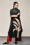 Shop_Taika By Poonam Bhagat_Black Silk, Polyester Embroidery Round Banana Bunch Kurta And Flared Pant Set _Online_at_Aza_Fashions