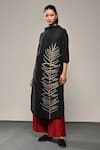 Buy_Taika by Poonam Bhagat_Black Blended Silk Embroidery Thread Fern Kurta And Flared Pant Set  _at_Aza_Fashions