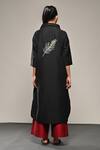 Taika by Poonam Bhagat_Black Blended Silk Embroidery Thread Fern Kurta And Flared Pant Set  _Online_at_Aza_Fashions