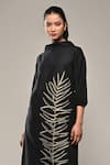 Shop_Taika by Poonam Bhagat_Black Blended Silk Embroidery Thread Fern Kurta And Flared Pant Set  _at_Aza_Fashions