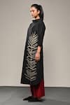 Shop_Taika by Poonam Bhagat_Black Blended Silk Embroidery Thread Fern Kurta And Flared Pant Set  _Online_at_Aza_Fashions