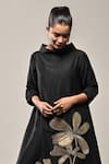 Taika By Poonam Bhagat_Black Silk Embroidery Round Neck Titli Floral Dress _Online_at_Aza_Fashions