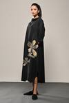 Shop_Taika By Poonam Bhagat_Black Silk Embroidery Round Neck Titli Floral Dress _Online_at_Aza_Fashions