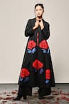 Shop_Taika by Poonam Bhagat_Black Cotton Silk Embroidery Floral Shawl Poppy Love Flower Jacket  _Online_at_Aza_Fashions