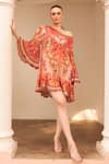 Buy_Zariaah_Pink Viscose Silk Hand Sketched Print Lotus Bloom Round Frill Dress  _at_Aza_Fashions