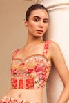 Buy_Zariaah_Pink Viscose Silk Hand Sketched Print Lotus Bloom Bustier Top  _at_Aza_Fashions