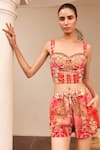 Shop_Zariaah_Pink Viscose Silk Hand Sketched Print Lotus Bloom Bustier Top  _at_Aza_Fashions