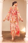 Shop_Zariaah_Pink Viscose Silk Hand Sketched Print Lotus Bloom Plunged V Wrap Dress  _at_Aza_Fashions