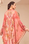 Shop_Zariaah_Pink Chiffon Hand Sketched Print Lotus Bloom Asymmetric Cape  _at_Aza_Fashions