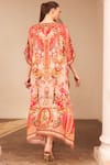 Shop_Zariaah_Pink Viscose Silk Hand Sketched Print Lotus Bloom V Neck Boxy Kaftan  _at_Aza_Fashions