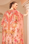 Zariaah_Pink Viscose Silk Hand Sketched Print Lotus Bloom V Neck Boxy Kaftan  _Online_at_Aza_Fashions