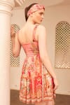 Zariaah_Pink Viscose Silk Hand Sketched Print Lotus Bloom Corset Dress  _Online_at_Aza_Fashions