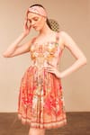 Buy_Zariaah_Pink Viscose Silk Hand Sketched Print Lotus Bloom Corset Dress  _Online_at_Aza_Fashions