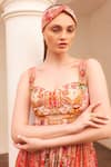 Shop_Zariaah_Pink Viscose Silk Hand Sketched Print Lotus Bloom Corset Dress  _Online_at_Aza_Fashions