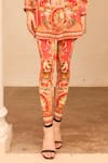 Buy_Zariaah_Pink Viscose Silk Hand Sketched Print Lotus Off Shoulder Top And Leggings Set _Online_at_Aza_Fashions