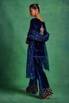 Shop_Label Sanya Gulati_Blue Silk Velvet Embroidered Sequin V-neck Floral Kurta Pant Set _at_Aza_Fashions