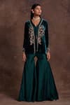 Buy_Label Sanya Gulati_Green Silk Velvet Embroidered Sequin Floral Placement Jacket With Sharara _at_Aza_Fashions