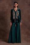 Label Sanya Gulati_Green Silk Velvet Embroidered Sequin Floral Placement Jacket With Sharara _Online_at_Aza_Fashions