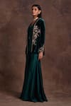 Shop_Label Sanya Gulati_Green Silk Velvet Embroidered Sequin Floral Placement Jacket With Sharara _Online_at_Aza_Fashions