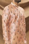 Shop_Arihant Rai Sinha_Peach , Chanderi Embroidery Botanic Print Kurta And Churidar Set _Online_at_Aza_Fashions