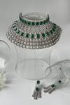 Shop_Studio6 Jewels_Green Zari Stone Embellished Choker Necklace Set _at_Aza_Fashions