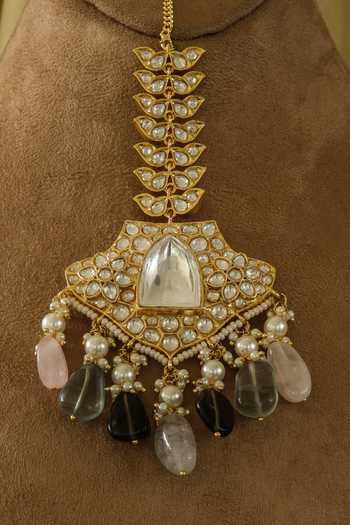 Studio6 Jewels_Multi Color Stones, Pearls, Zari Navratna Embellished Choker Necklace Set _at_Aza_Fashions