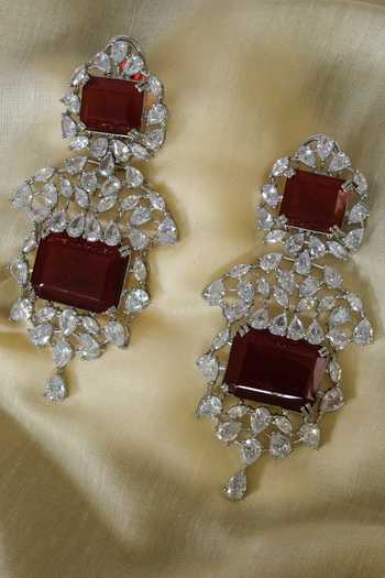 Shop_Studio6 Jewels_Red Crystals, Stones Victorian Cut Work Necklace Set _at_Aza_Fashions