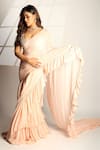 Buy_Foram Patel_Pink Georgette Embroidered Pre-draped Ruffle Saree With Embellished Blouse _at_Aza_Fashions