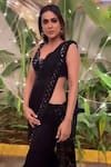 Foram Patel_Black Georgette Embroidered Mermaid Tiered Lehenga Set With Embellished Blouse_at_Aza_Fashions