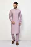 Buy_Arihant Rai Sinha_Purple Silk Plain Mandarin Collar Straight Kurta _at_Aza_Fashions