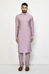 Buy_Arihant Rai Sinha_Purple Silk Plain Mandarin Collar Straight Kurta _Online_at_Aza_Fashions