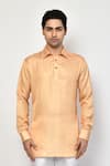 Buy_Arihant Rai Sinha_Peach Silk Plain Short Shirt Kurta _Online_at_Aza_Fashions