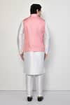 Shop_Arihant Rai Sinha_Pink Satin Plain Mandarin Collar Solid Bundi _at_Aza_Fashions