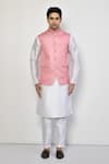 Arihant Rai Sinha_Pink Satin Plain Mandarin Collar Solid Bundi _Online_at_Aza_Fashions