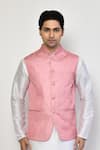 Buy_Arihant Rai Sinha_Pink Satin Plain Mandarin Collar Solid Bundi _Online_at_Aza_Fashions