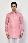 Buy_Arihant Rai Sinha_Pink Satin Plain Solid Short Shirt Kurta _Online_at_Aza_Fashions