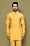 Arihant Rai Sinha_Yellow Silk Plain Mandarin Collar Kurta _Online_at_Aza_Fashions