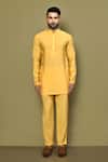 Buy_Arihant Rai Sinha_Yellow Silk Plain Mandarin Collar Kurta _Online_at_Aza_Fashions