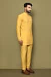 Arihant Rai Sinha_Yellow Silk Plain Mandarin Collar Kurta _at_Aza_Fashions