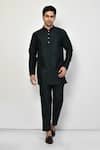 Buy_Arihant Rai Sinha_Green Silk, Cotton Mandarin Collar Solid Kurta _at_Aza_Fashions