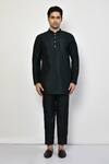 Buy_Arihant Rai Sinha_Green Silk, Cotton Mandarin Collar Solid Kurta _Online_at_Aza_Fashions