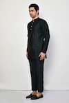 Shop_Arihant Rai Sinha_Green Silk, Cotton Mandarin Collar Solid Kurta _Online_at_Aza_Fashions