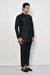 Arihant Rai Sinha_Green Silk, Cotton Mandarin Collar Solid Kurta _at_Aza_Fashions