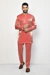 Buy_Arihant Rai Sinha_Orange Satin Plain Full Sleeve Kurta _at_Aza_Fashions