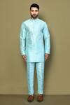Buy_Arihant Rai Sinha_Blue Silk, Cotton Solid Full Sleeve Kurta _Online_at_Aza_Fashions